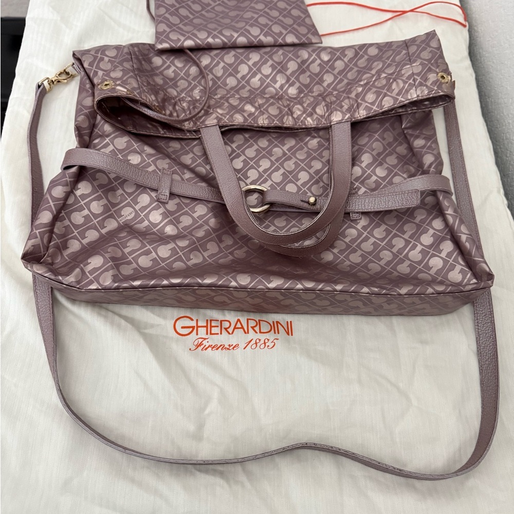 GHERARDINI Logo Light Purple Metallic Softy Fabric Shoulder Bag from Italy